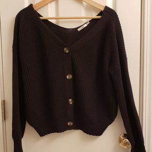 Mi Ami Women's black V-neck cardigan sweater